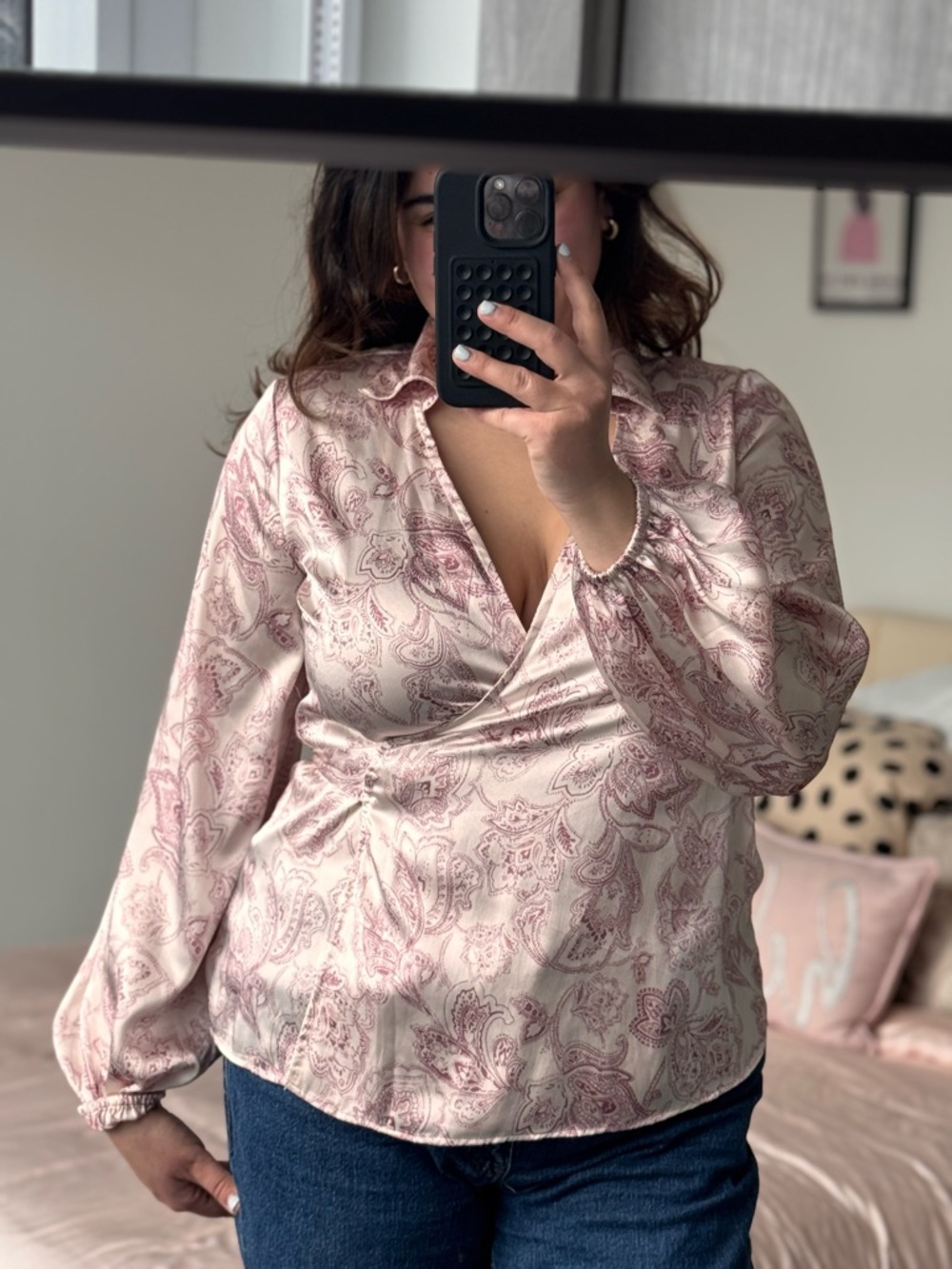 ASOS Blush Paisley Wrap-Front Blouse